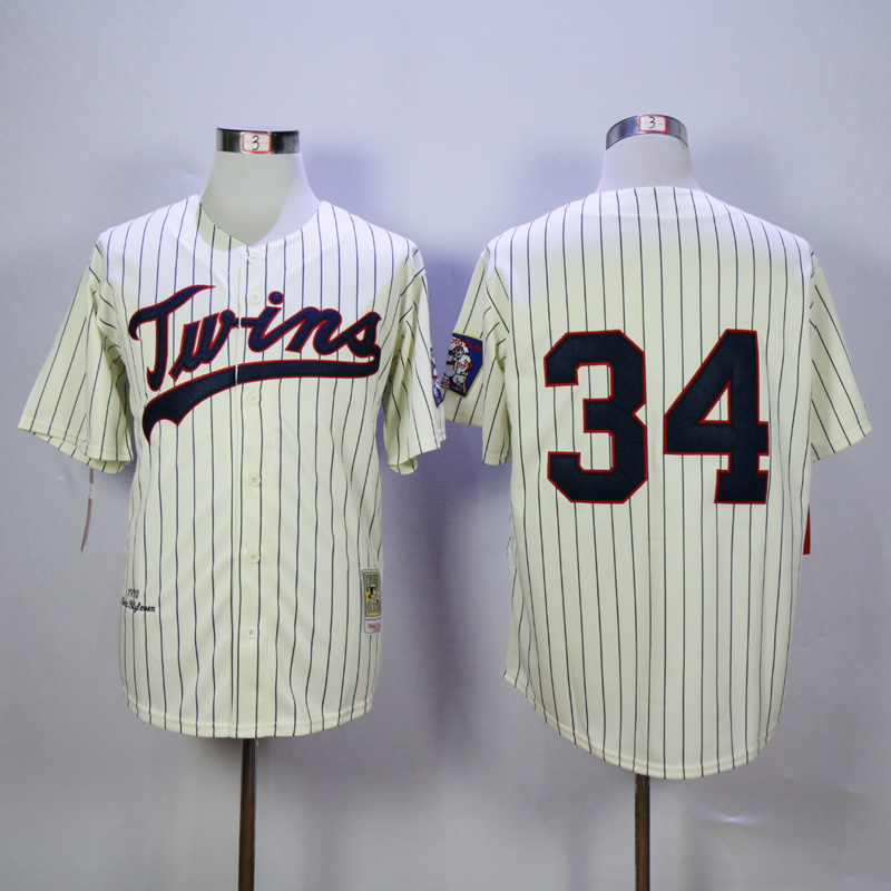 Men Minnesota Twins 34 Puckett Cream Throwback 1969 MLB Jerseys